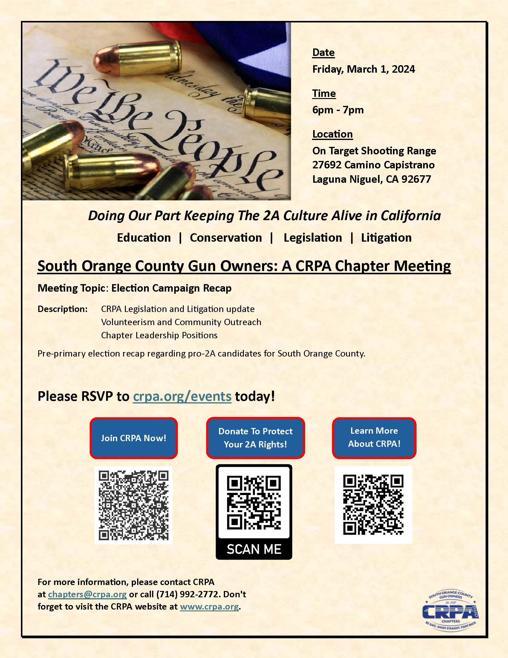 South Orange County Gun Owners A CRPA Chapter Meeting Meeting On